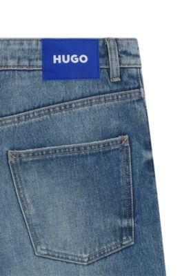 Blue baggy-fit jeans in rigid denim by HUGO BOSS