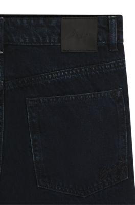 Blue-black wide-leg jeans in rigid denim by HUGO BOSS