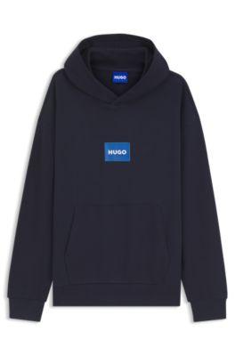 Blue-logo hoodie in cotton terry by HUGO BOSS