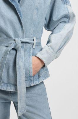 Blue peplum-hem jacket in rigid denim by HUGO BOSS Blue peplum-hem jacket in rigid denim by HUGO BOSS