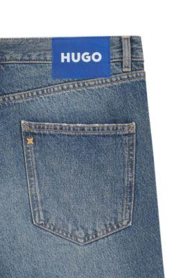 Blue regular-fit jeans in whiskered denim by HUGO BOSS