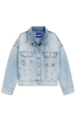 Boxy-fit jacket in blue rigid denim by HUGO BOSS
