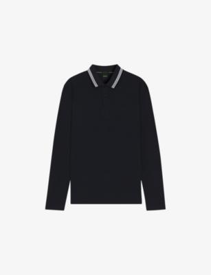 Brand-Embossed Long-Sleeved Cotton-Piqué Polo Shirt by HUGO BOSS