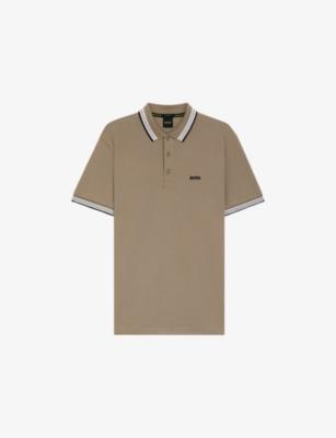 Brand-Embroidered Striped-Trim Cotton-Piqué Polo Shirt by HUGO BOSS