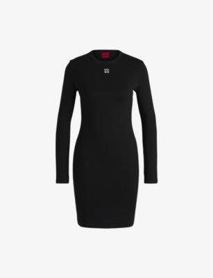 Brand-embroidered slim-fit stretch cotton-blend mini dress by HUGO BOSS