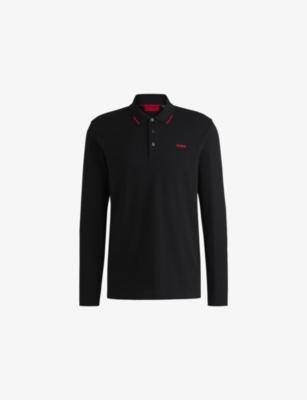 Branded long-sleeved cotton polo shirt by HUGO BOSS