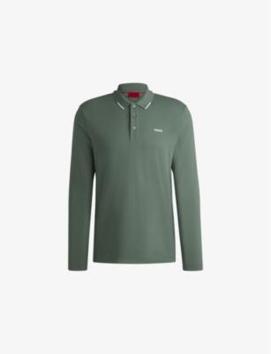 Branded long-sleeved cotton polo shirt by HUGO BOSS