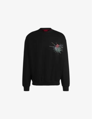 Branded-print crewneck cotton-jersey sweatshirt by HUGO BOSS