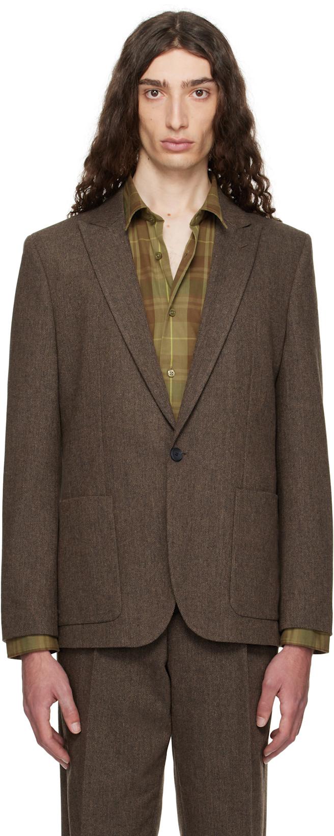 Brown Extra-Slim-Fit Herringbone Blazer by HUGO BOSS