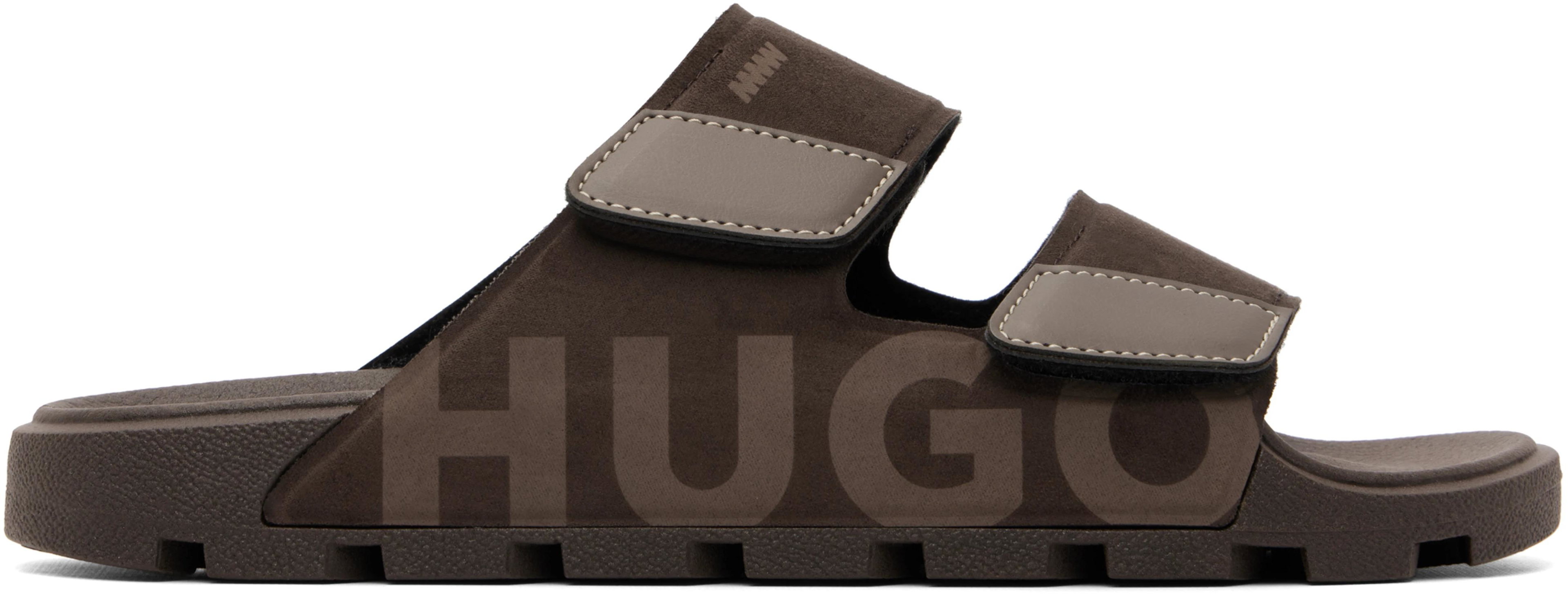 Brown Faux-Suede Logo Detailing Sandals by HUGO BOSS