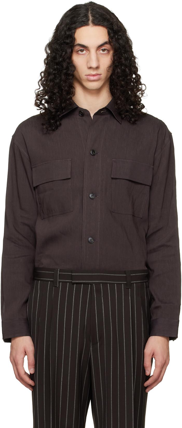 Brown Flap Pocket Linen Shirt by HUGO BOSS