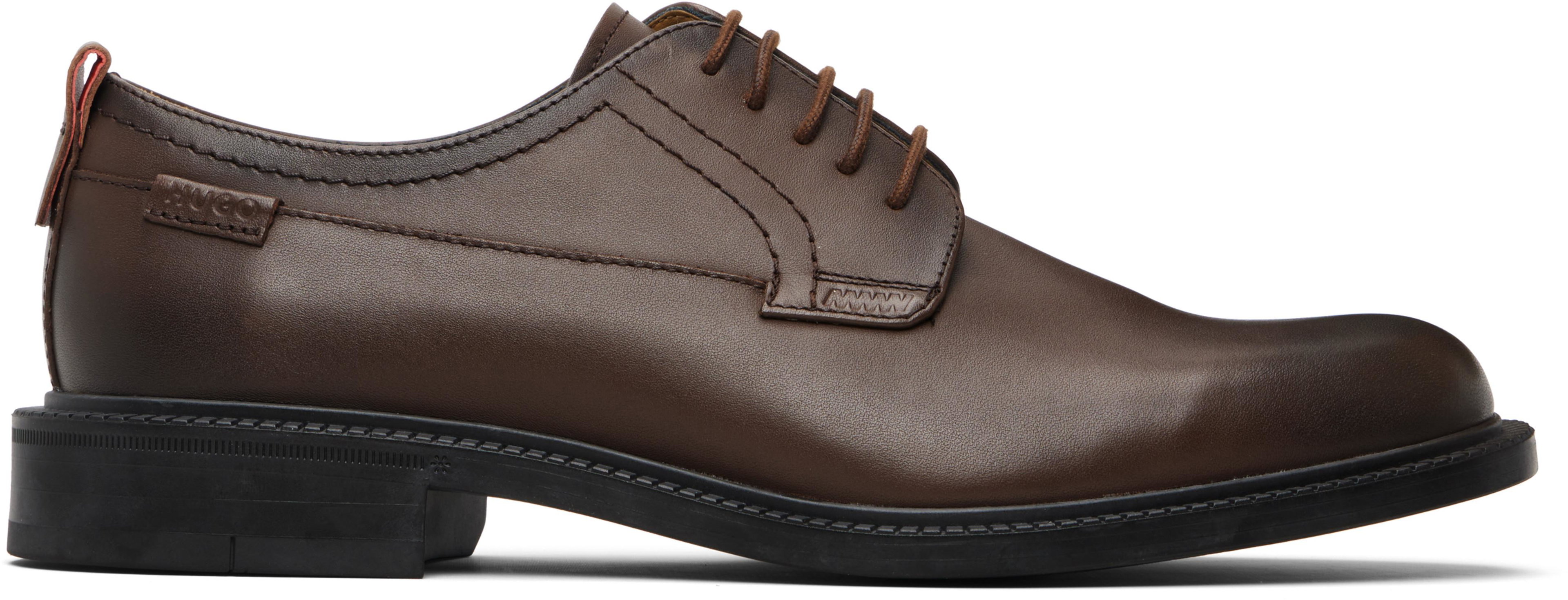 Brown Grained Leather Derbys by HUGO BOSS