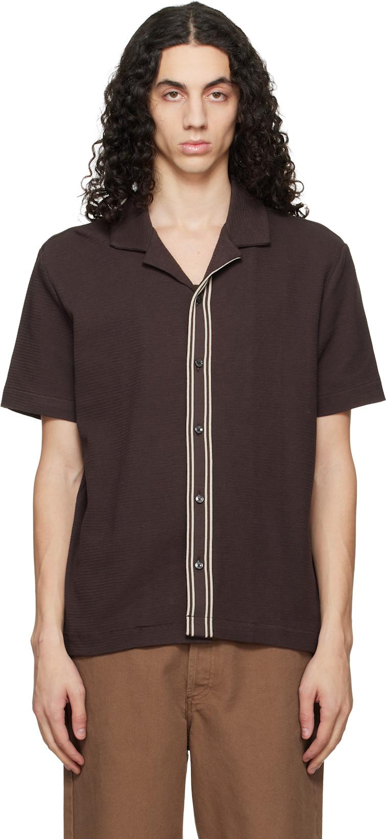 Brown Knit Cotton Shirt by HUGO BOSS