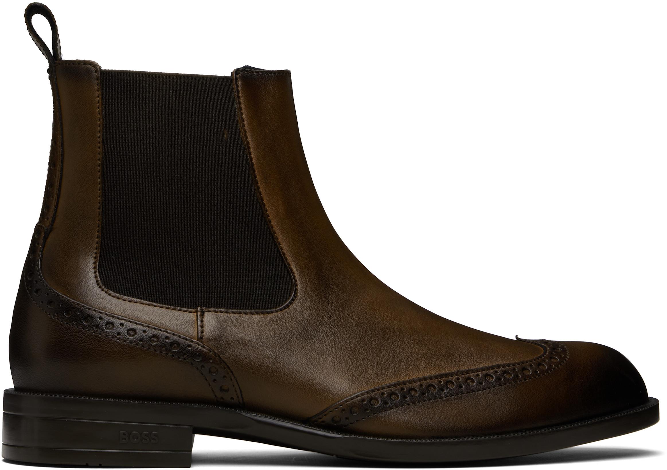 Brown Leather Chelsea Boots by HUGO BOSS