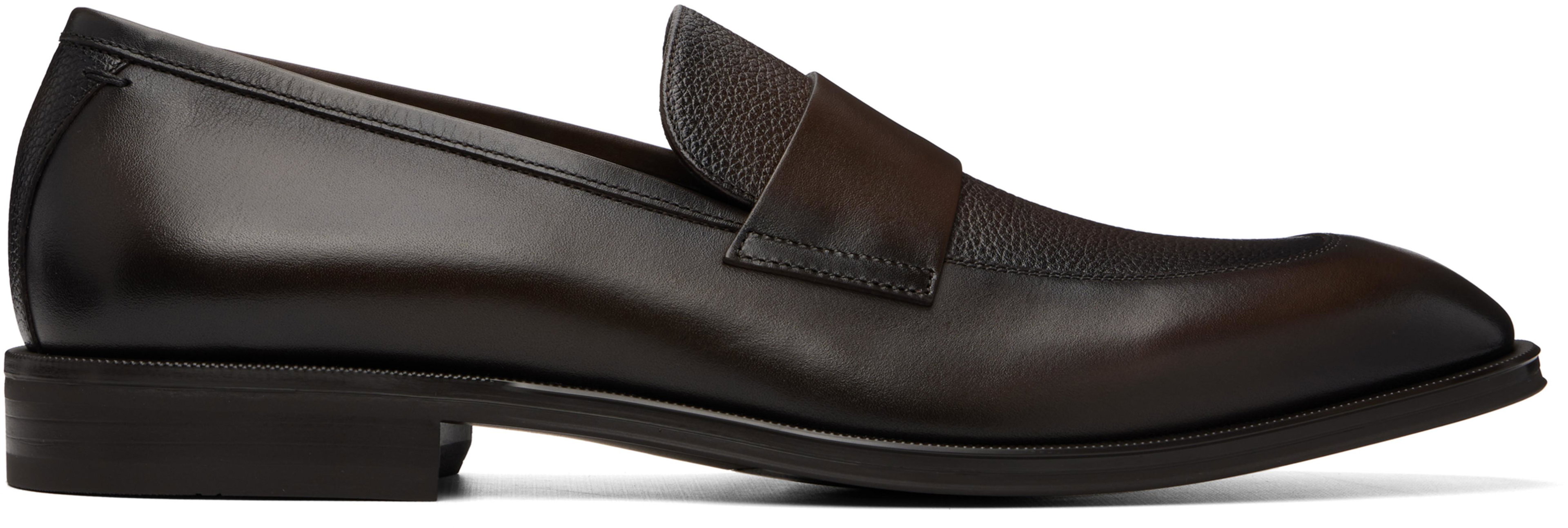 Brown Leather Plain Penny Trim Loafers by HUGO BOSS