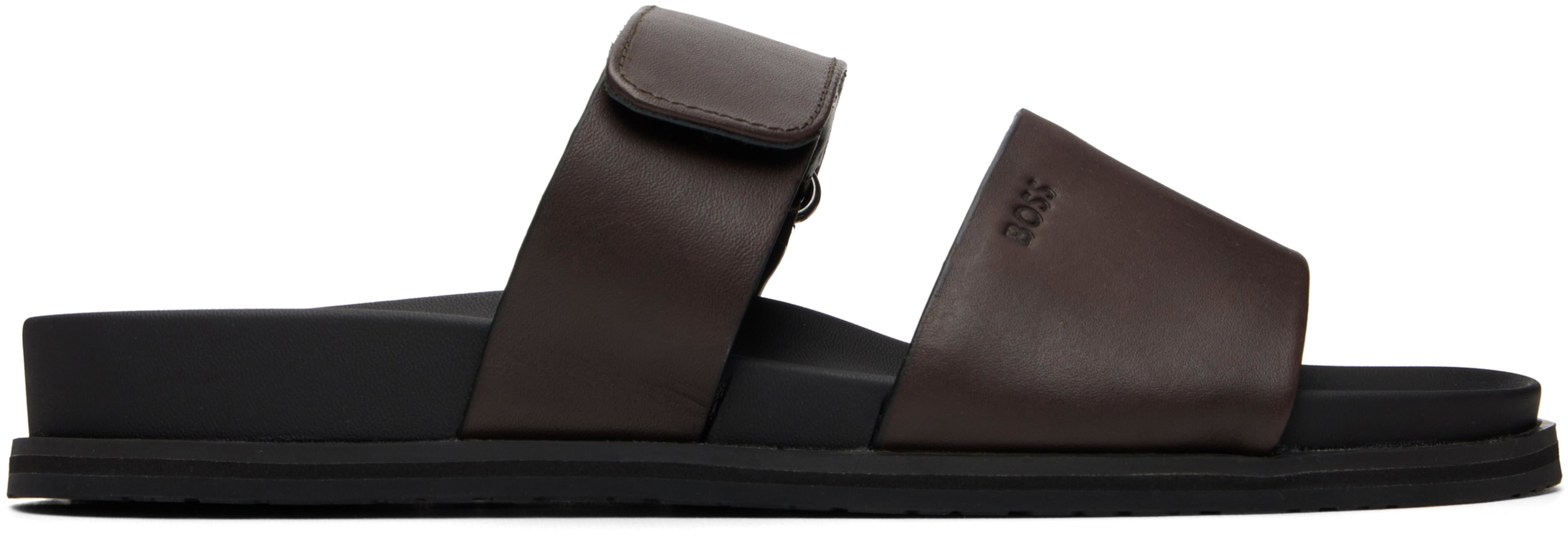 Brown Leather Slides by HUGO BOSS