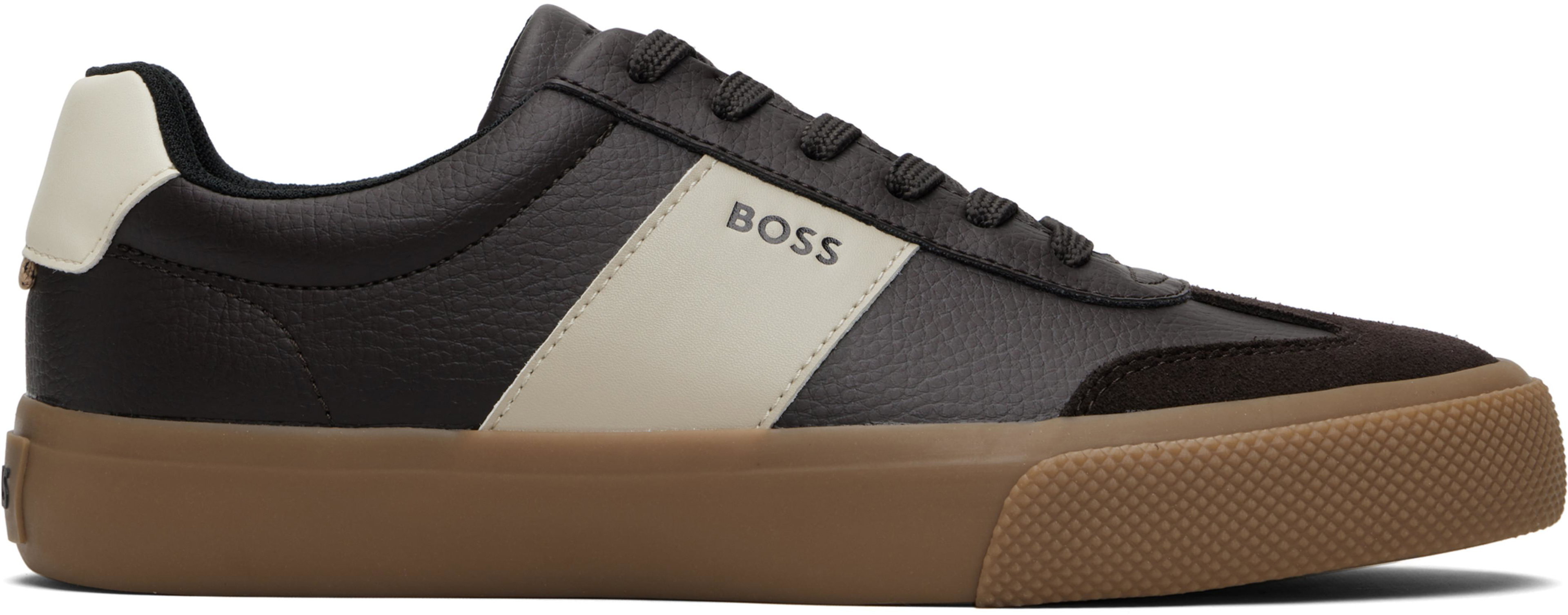 Brown Leather Stripe Logo Sneakers by HUGO BOSS