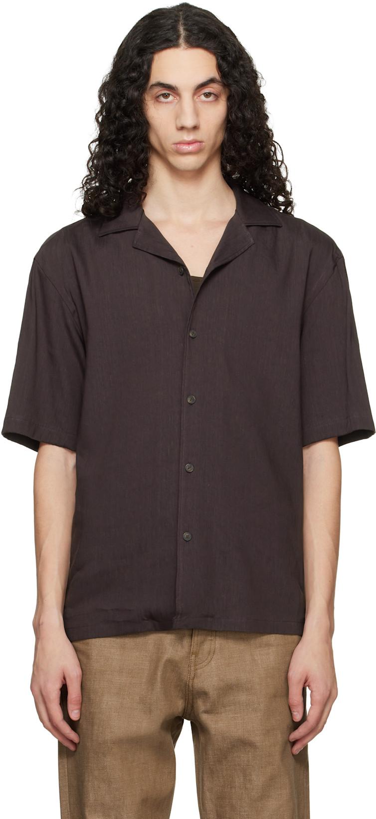 Brown Short-Sleeve Linen Shirt by HUGO BOSS