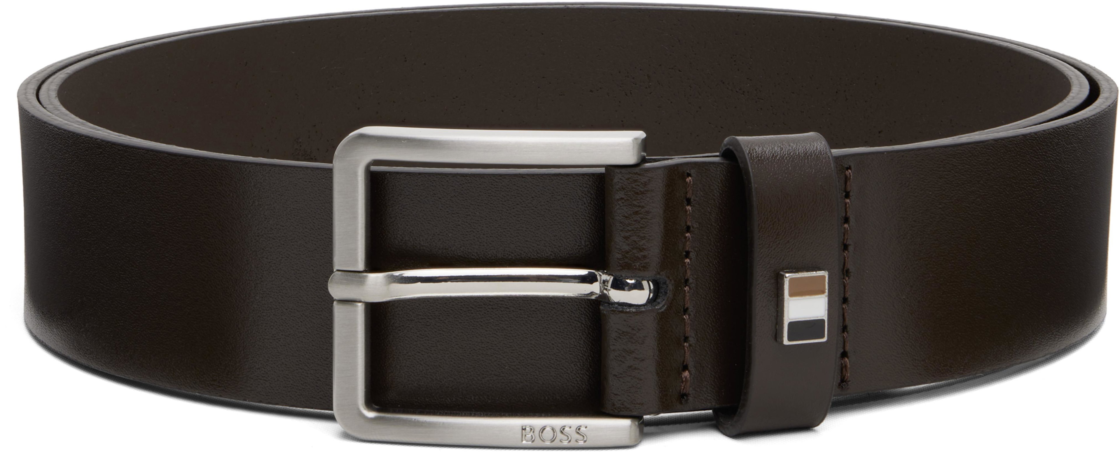 Brown Signature-Stripe Keeper Leather Belt by HUGO BOSS