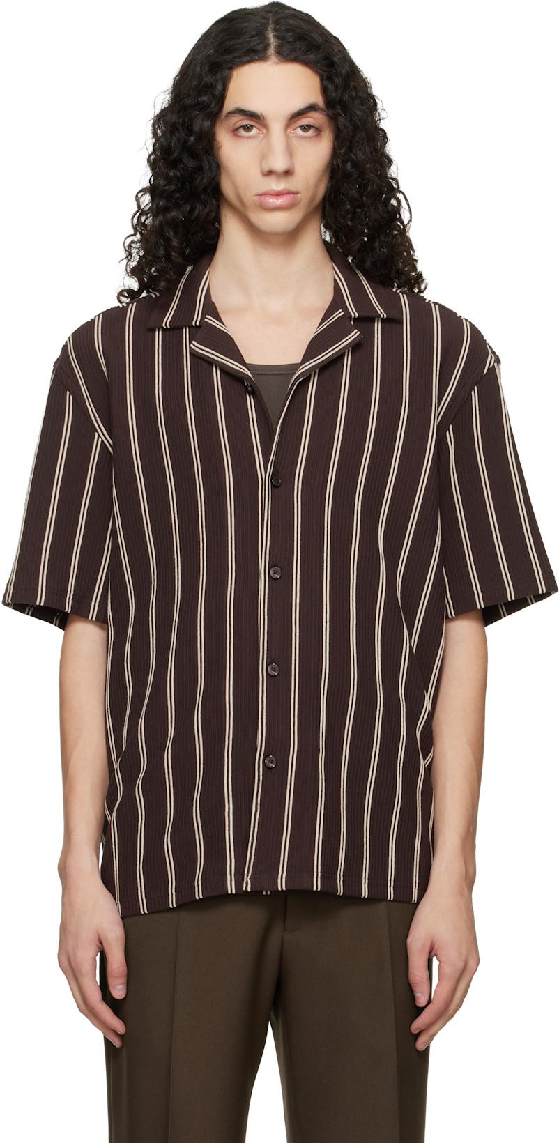 Brown Striped Relaxed-Fit Stretch Cotton Shirt by HUGO BOSS