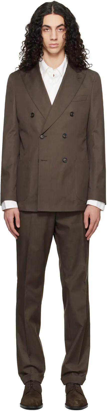 Brown Two-Piece Slim-Fit Stretch Cotton Suit by HUGO BOSS