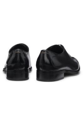 Brushed-leather Derby shoes with apron toe by HUGO BOSS