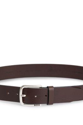 Buffalo-leather belt with branded pin buckle by HUGO BOSS