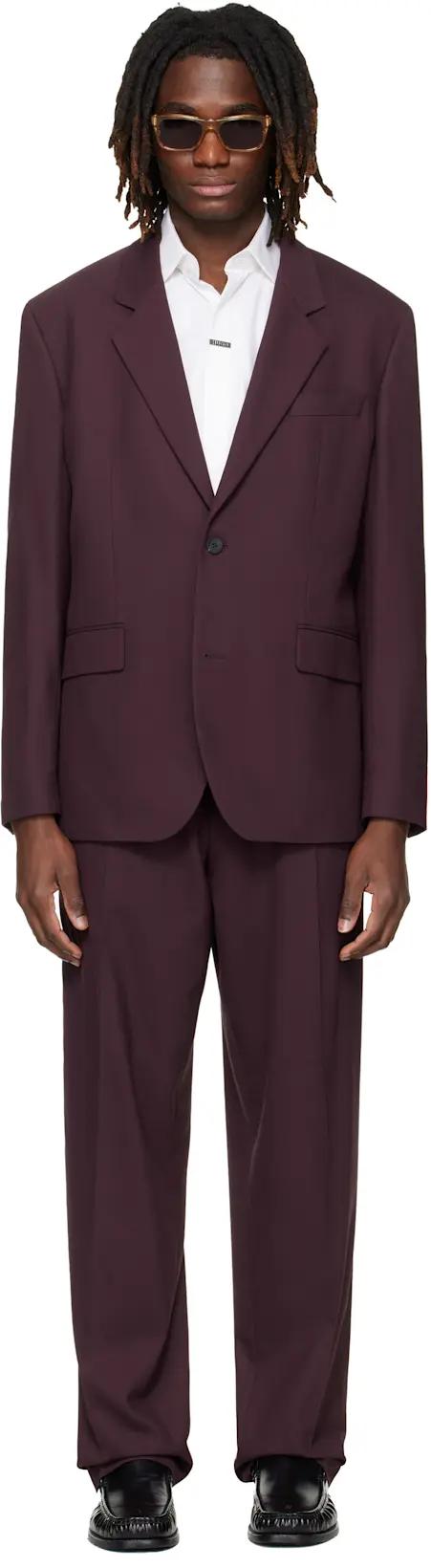 Burgundy Two-Piece Modern-Fit Stretch Twill Suit by HUGO BOSS