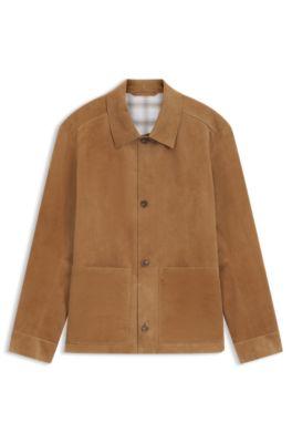 Button-up suede jacket with checkered lining by HUGO BOSS