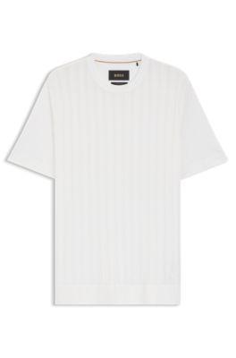 Cable-knit T-shirt in cotton and silk by HUGO BOSS