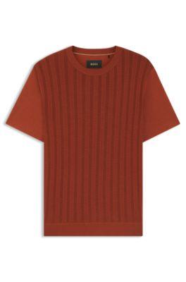 Cable-knit T-shirt in cotton and silk by HUGO BOSS