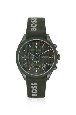 Chronograph watch with branded silicone strap by HUGO BOSS