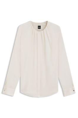 Collarless regular-fit blouse in stretch silk by HUGO BOSS