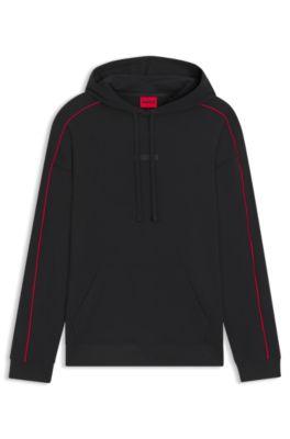 Contrast-piping hoodie in stretch cotton by HUGO BOSS