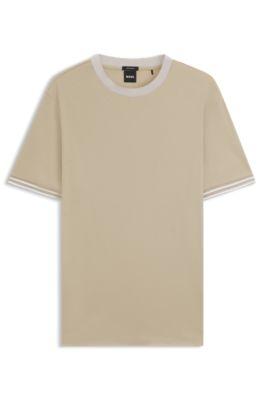 Contrast-tipping slim-fit T-shirt in mercerised cotton by HUGO BOSS