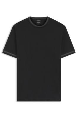 Contrast-tipping slim-fit T-shirt in mercerised cotton by HUGO BOSS