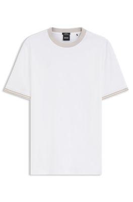 Contrast-tipping slim-fit T-shirt in mercerised cotton by HUGO BOSS