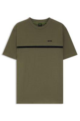 Cotton T-shirt with logo and stripe by HUGO BOSS