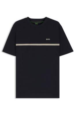 Cotton T-shirt with logo and stripe by HUGO BOSS