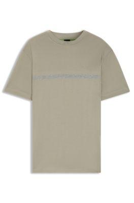 Cotton T-shirt with logo and stripe by HUGO BOSS