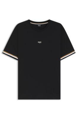 Cotton-blend T-shirt with logo and signature stripes by HUGO BOSS