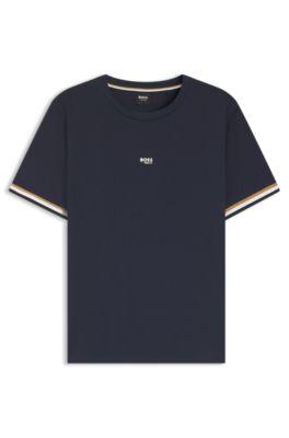 Cotton-blend T-shirt with logo and signature stripes by HUGO BOSS