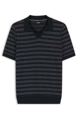 Cotton-blend knit polo with horizontal stripe. by HUGO BOSS