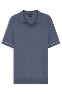 Cotton-blend knit polo with horizontal stripe. by HUGO BOSS