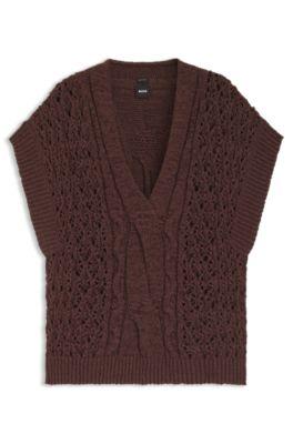 Cotton-blend knit top with cable detailing by HUGO BOSS