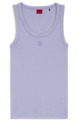 Cotton-blend tank top with stacked-logo embroidery by HUGO BOSS Cotton-blend tank top with stacked-logo embroidery by HUGO BOSS