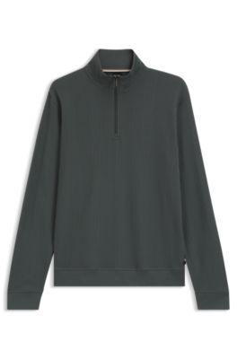 Cotton-blend zipper-neck sweatshirt with waffle structure by HUGO BOSS