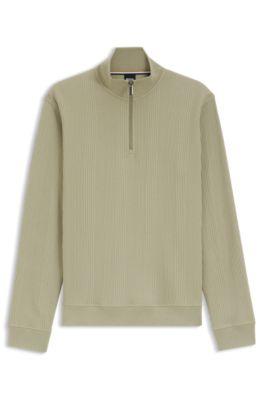 Cotton-blend zipper-neck sweatshirt with waffle structure by HUGO BOSS