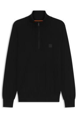 Cotton-cashmere zip-neck sweater with logo patch by HUGO BOSS