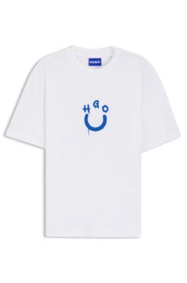 Cotton-jersey T-shirt with Happy HUGO logo by HUGO BOSS